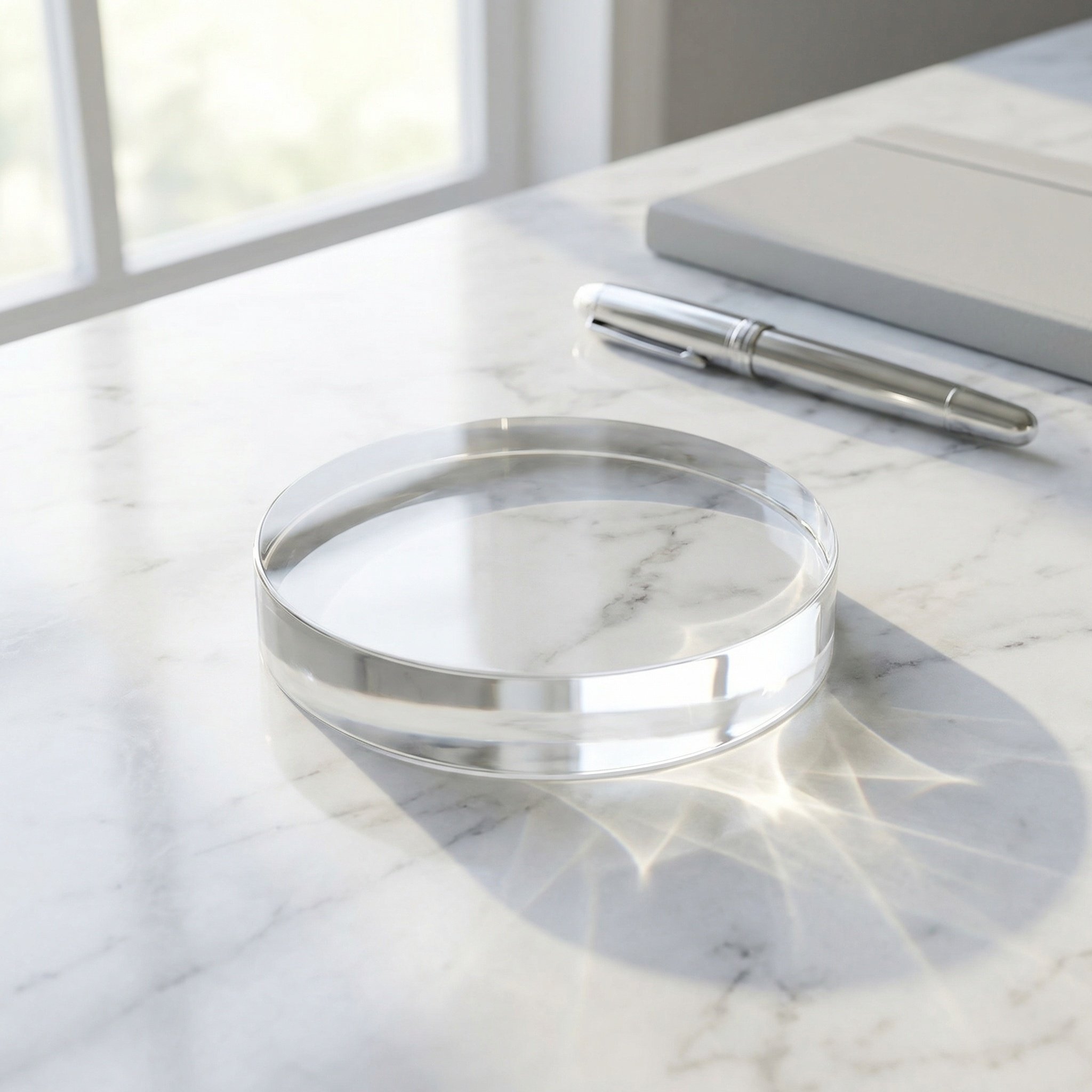 Book Weight Glass - Prensapapeles Redondo de Cristal Transparente de